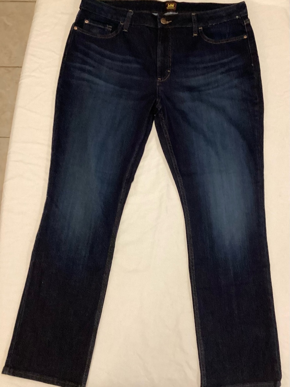 Lee Denim Jeans with Yellow Logo Patch - Dark Blue Wash